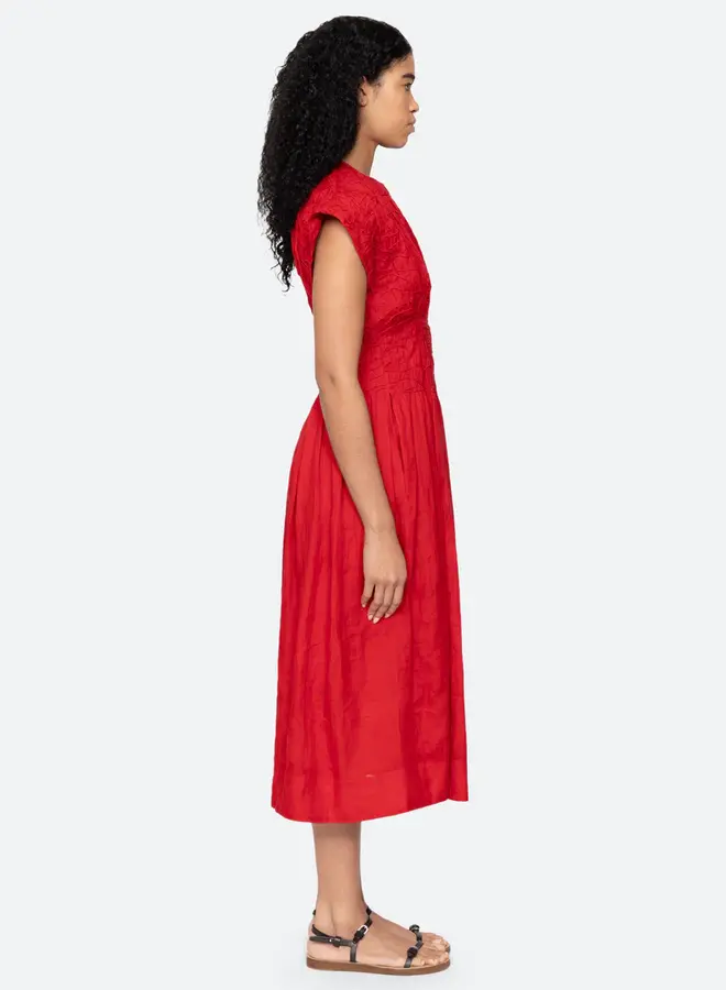 Sea New York- IMOGEN SOLID MIDI DRESS- Red