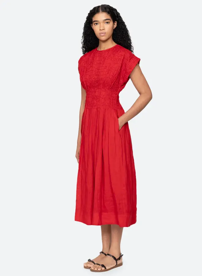 Sea New York- IMOGEN SOLID MIDI DRESS- Red