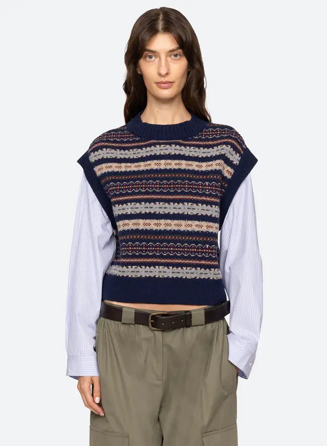 Sea New York- CIARA FAIR ISLE KNIT COMBO L/SLV TOP- Navy