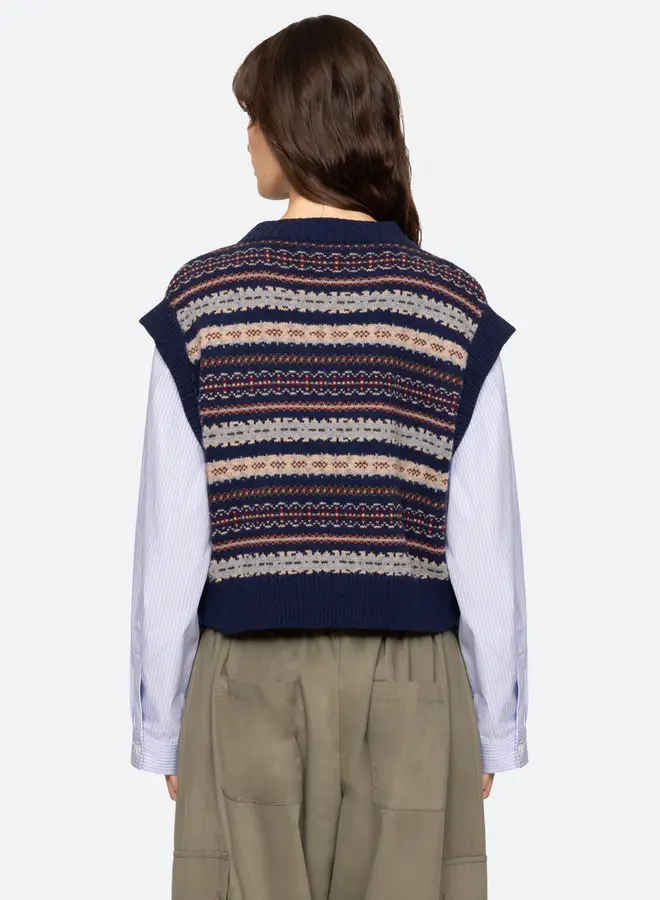 Sea New York- CIARA FAIR ISLE KNIT COMBO L/SLV TOP- Navy