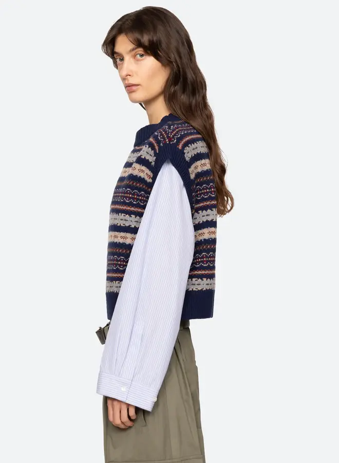 Sea New York- CIARA FAIR ISLE KNIT COMBO L/SLV TOP- Navy
