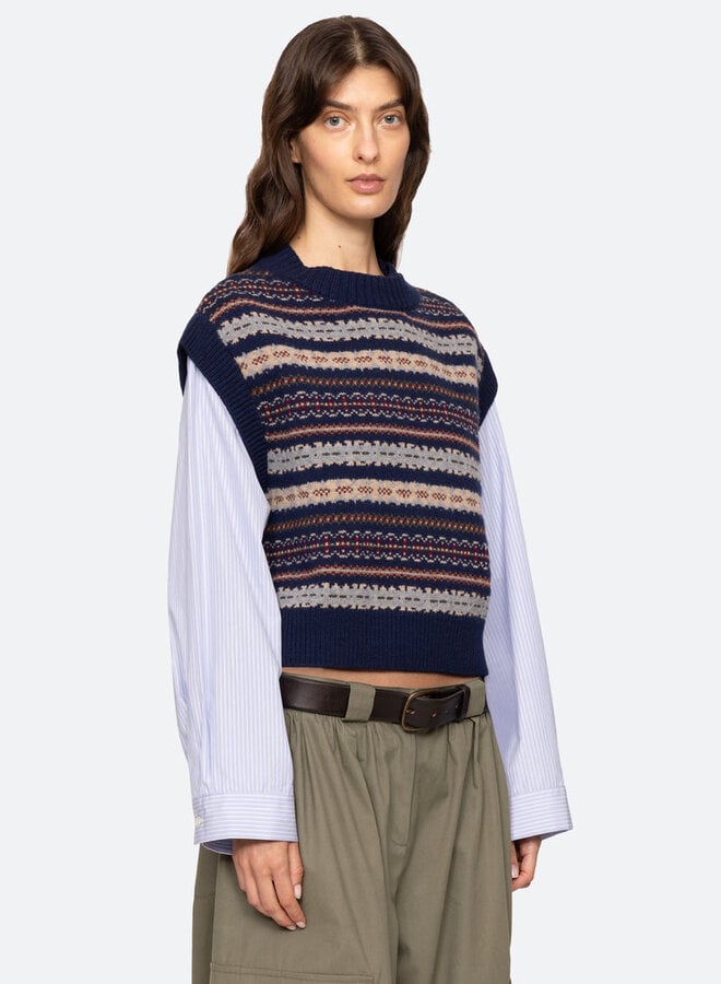 Sea New York- CIARA FAIR ISLE KNIT COMBO L/SLV TOP- Navy