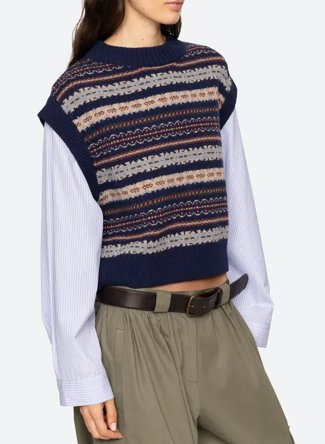 Sea New York- CIARA FAIR ISLE KNIT COMBO L/SLV TOP- Navy