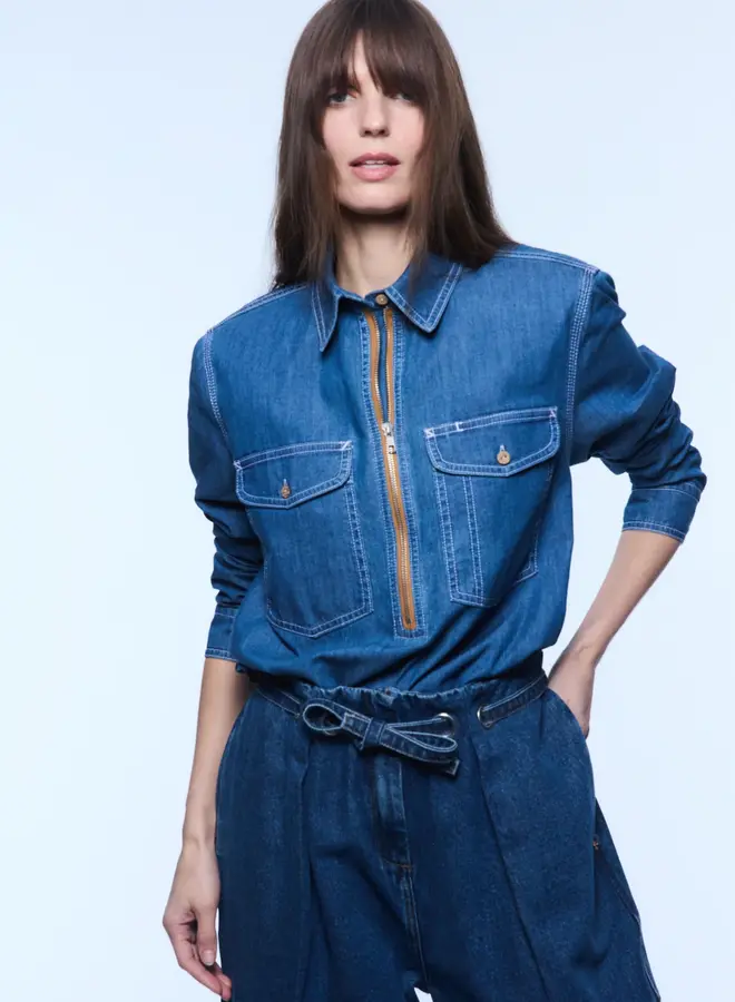 YIGAL AZROUEL- Rose Denim Top- Indigo Denim