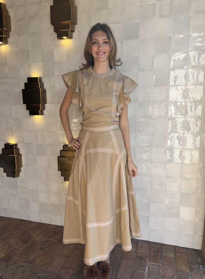 Ulla Johnson- Norah A-Line Midi Skirt- Sand