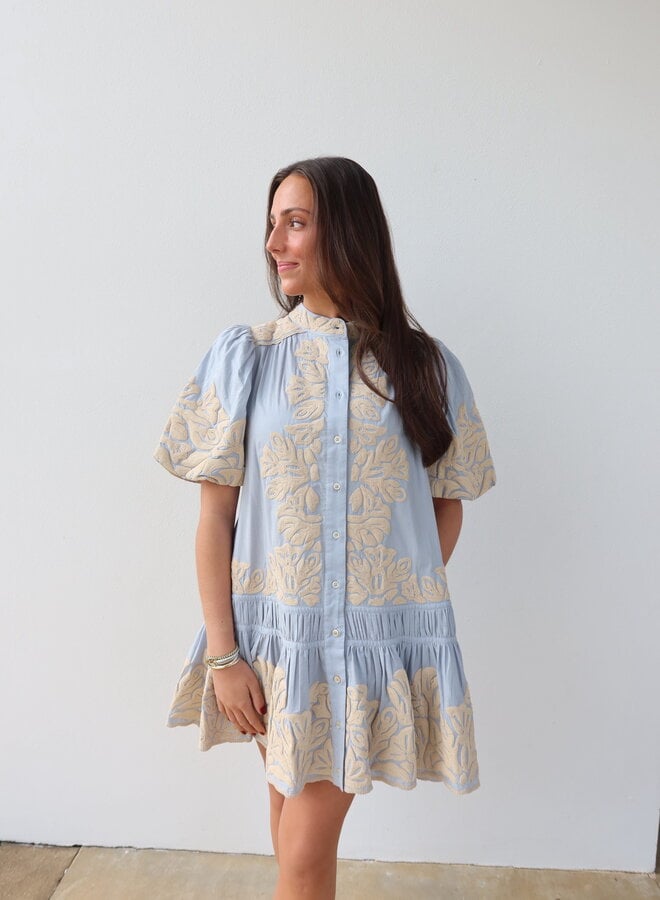 Sea New York- ALEXANDRA EMBROIDERY BUBBLE SLV TUNIC- Blue