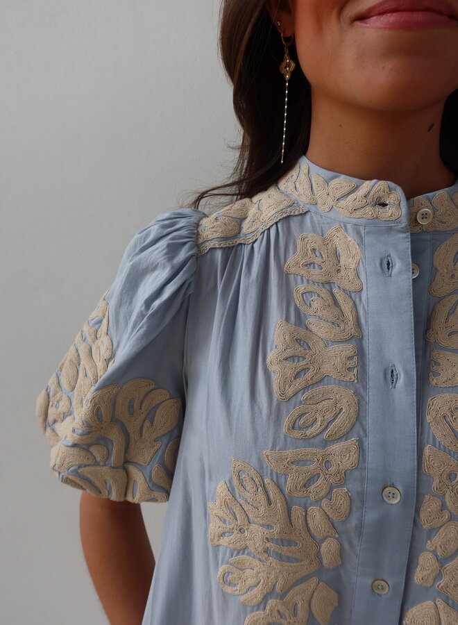 Sea New York- ALEXANDRA EMBROIDERY BUBBLE SLV TUNIC- Blue