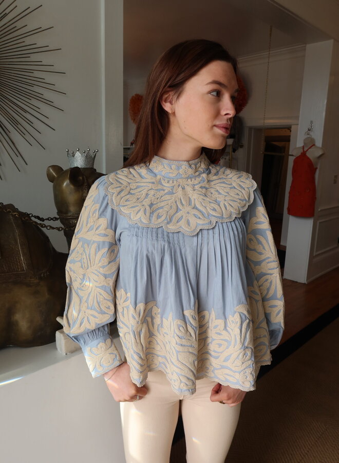 Sea New York- ALEXANDRA EMBROIDERY L/SLV BLOUSE- Blue