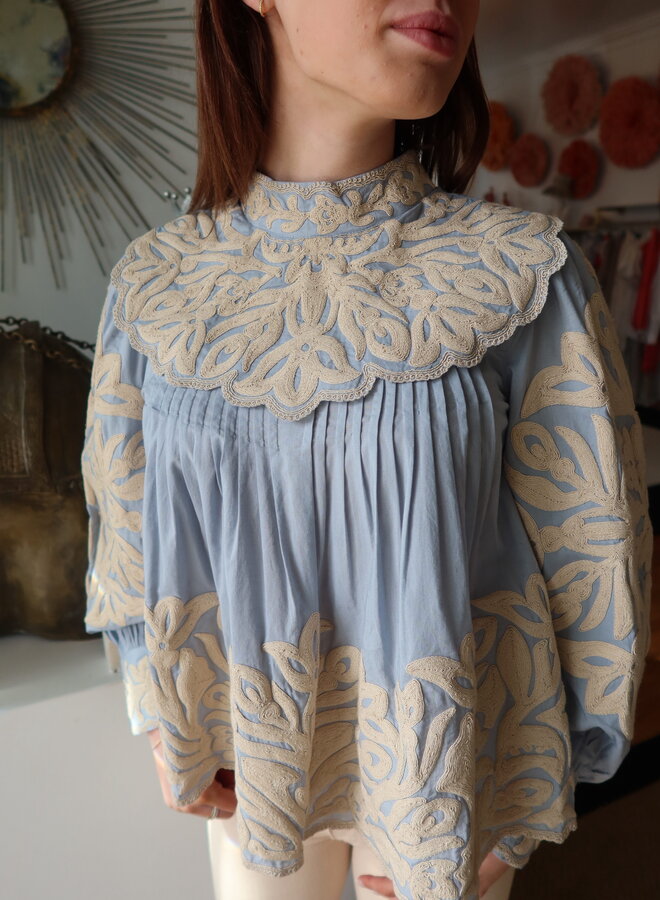 Sea New York- ALEXANDRA EMBROIDERY L/SLV BLOUSE- Blue