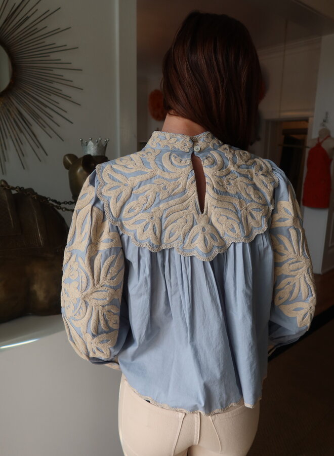 Sea New York- ALEXANDRA EMBROIDERY L/SLV BLOUSE- Blue