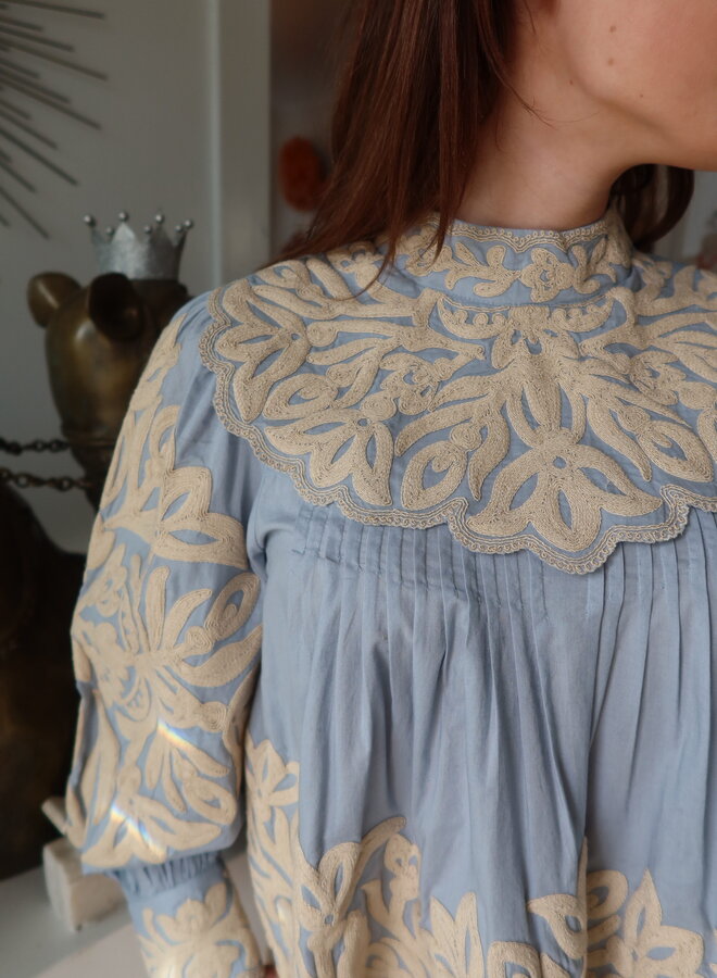 Sea New York- ALEXANDRA EMBROIDERY L/SLV BLOUSE- Blue