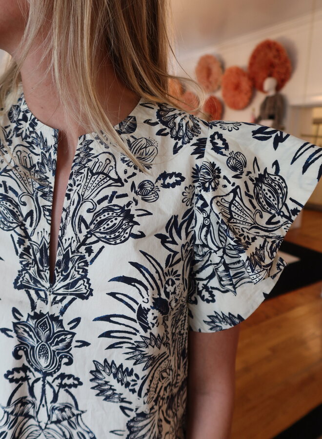 Ulla Johnson- Severine Flutter Sleeve Top- Ivory Flora