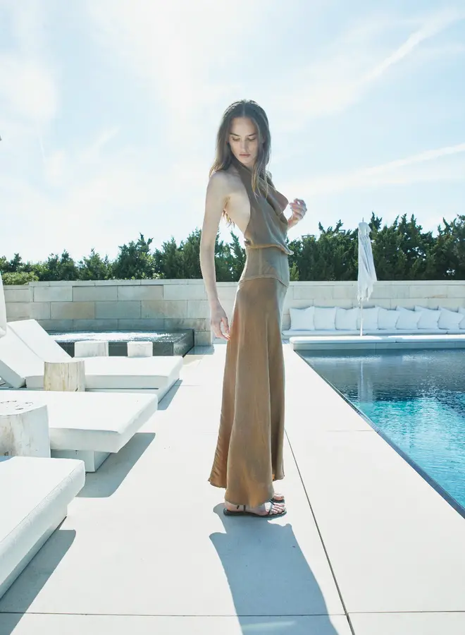 YIGAL AZROUEL- Sloane Cowl Neck Dress- Brown