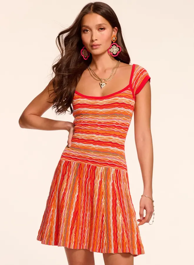 Ramy Brook- Darya Knit Sleeveless Mini Dress- Crimson Combo Stripe