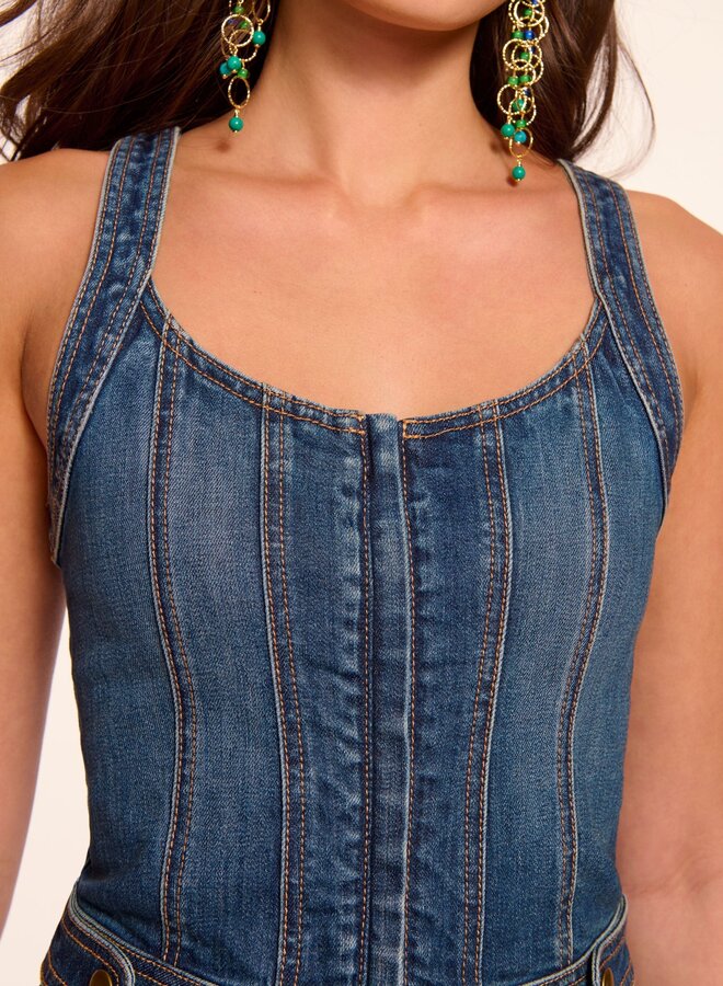 Ramy Brook- Karla Scoop Neck Denim Mini Dress- Medium Wash