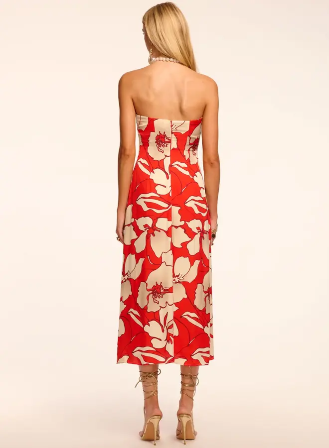 Ramy Brook- Kamilla Strapless Midi Dress- Crimson Floral