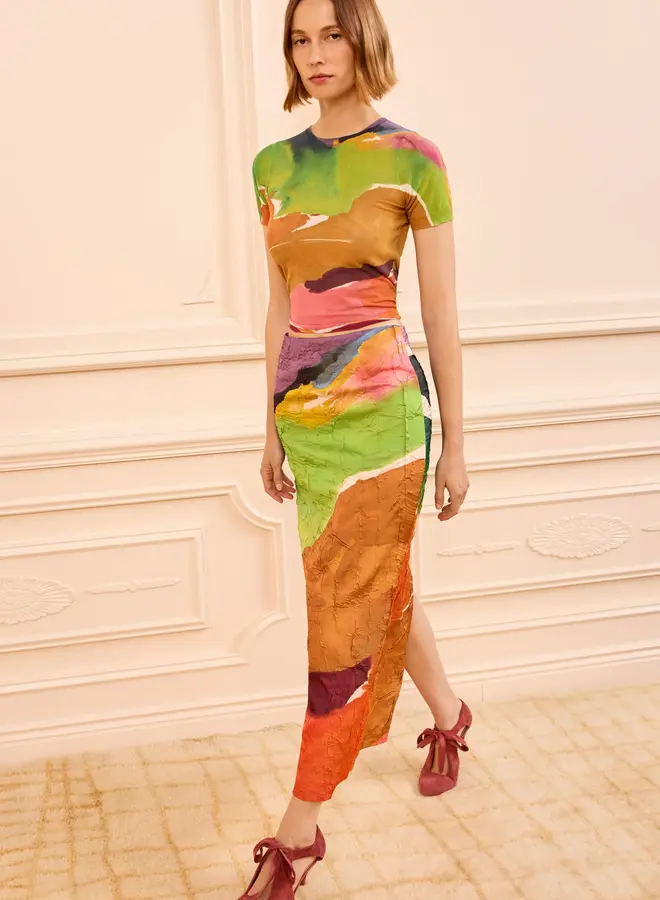 Ulla Johnson- Inez Satin Pencil Skirt- Nature Abhors A Vacuum