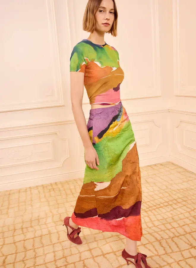 Ulla Johnson- Inez Satin Pencil Skirt- Nature Abhors A Vacuum