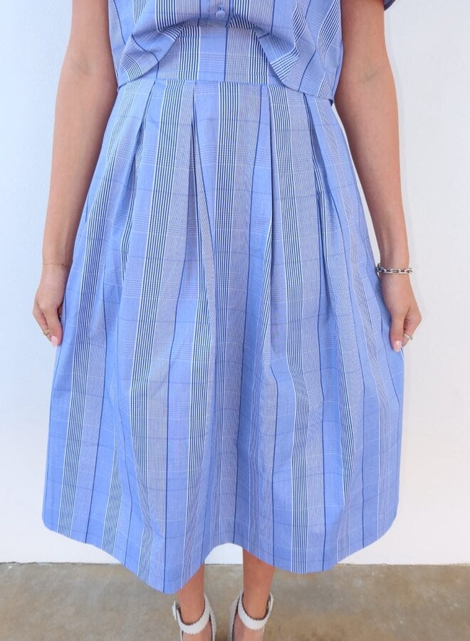 Zero Degrees Celsius- Striped Skirt- Blue and White Plaid