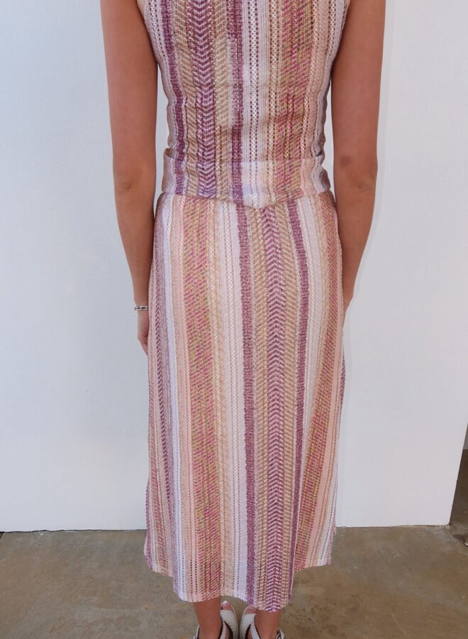 Zero Degrees Celsius- Stripe Knit Skirt- Taupe Multi