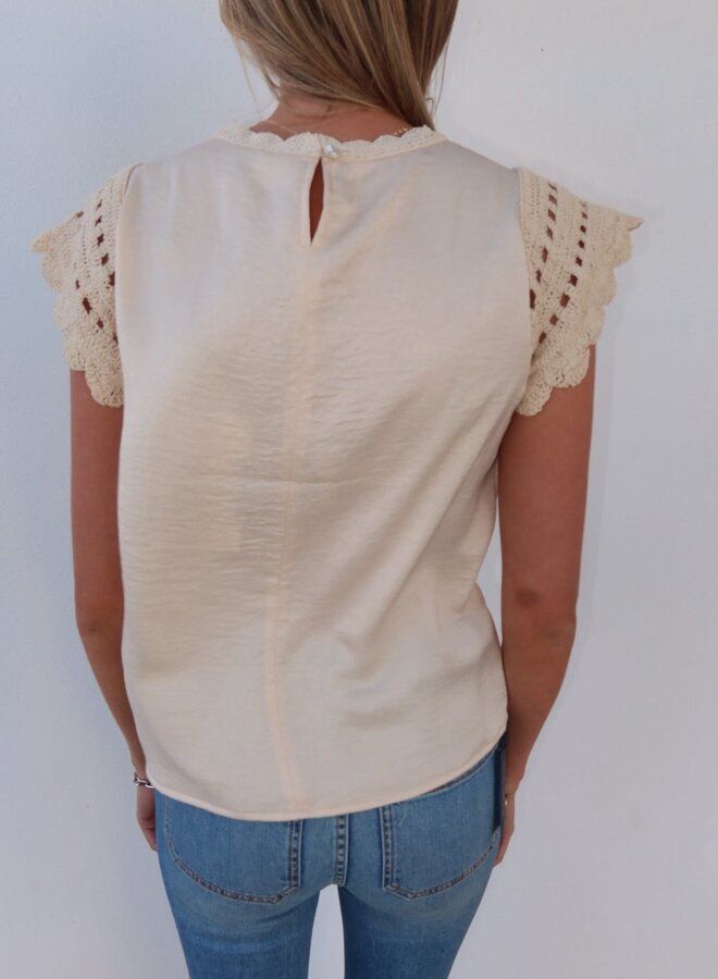 Zero Degrees Celsius- Crochet Sleeve Top- Natural