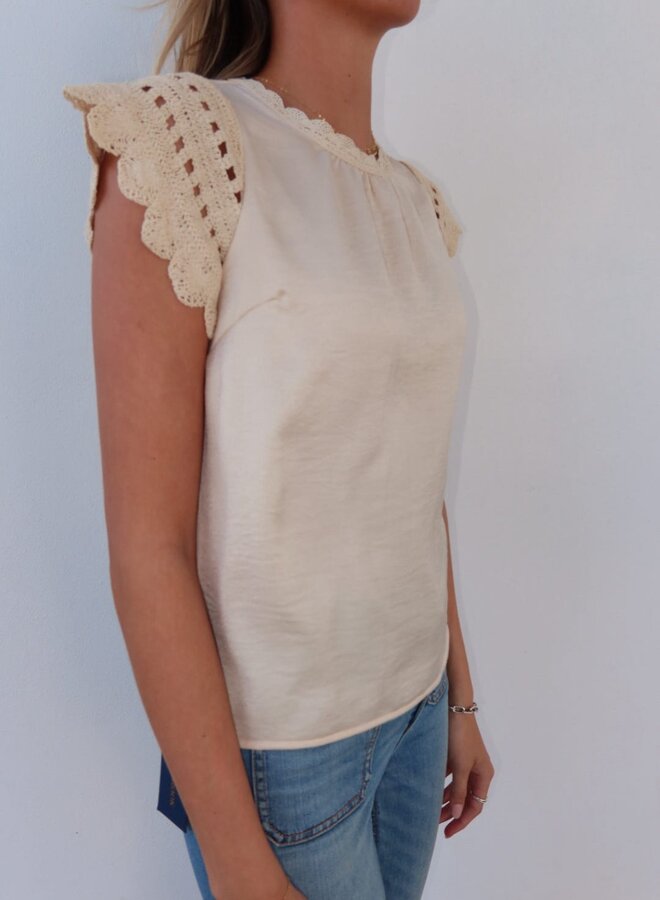 Zero Degrees Celsius- Crochet Sleeve Top- Natural