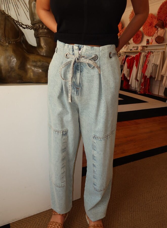 YIGAL AZROUEL- Paperbag Denim Pants- Light Blue