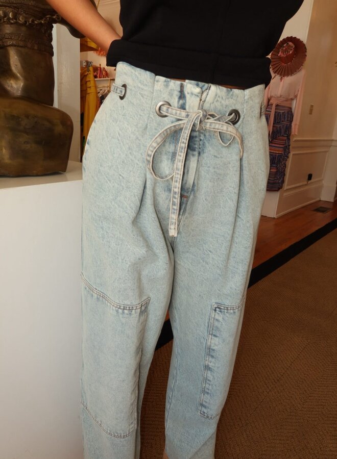 YIGAL AZROUEL- Paperbag Denim Pants- Light Blue