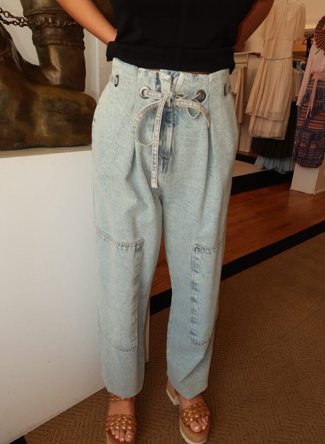 YIGAL AZROUEL- Paperbag Denim Pants- Light Blue