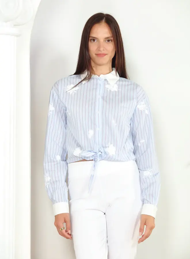 Zero Degrees Celsius- Sequin Stripe Blouse- White/Blue Stripe