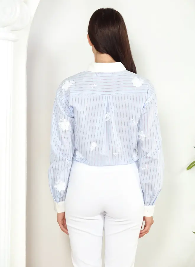 Zero Degrees Celsius- Sequin Stripe Blouse- White/Blue Stripe