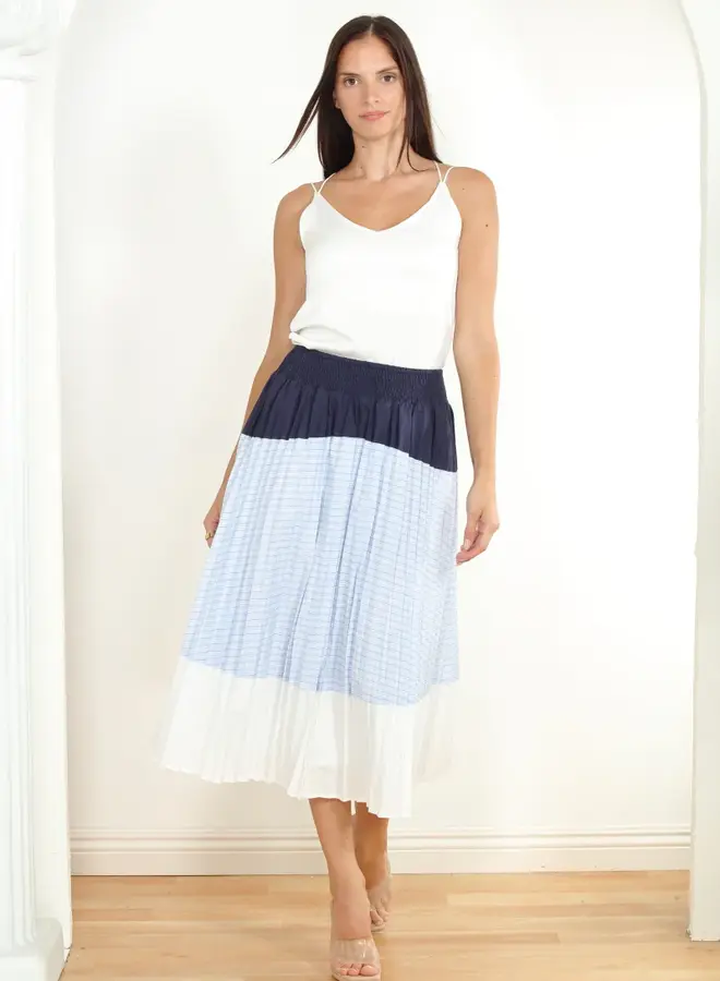 Zero Degrees Celsius- Mixed Stripe Pleated Skirt- Blue/White