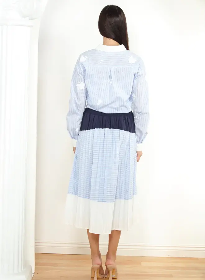 Zero Degrees Celsius- Mixed Stripe Pleated Skirt- Blue/White