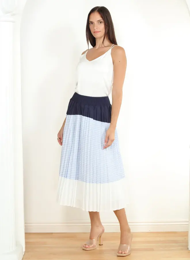 Zero Degrees Celsius- Mixed Stripe Pleated Skirt- Blue/White
