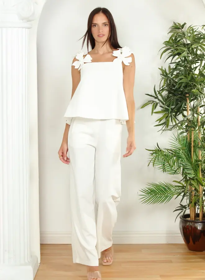 Zero Degrees Celsius- 3D Floral Strap Top- Ivory