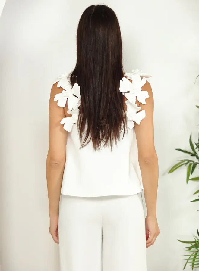 Zero Degrees Celsius- 3D Floral Strap Top- Ivory