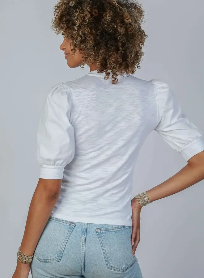Erin Gray- Kate Puff Sleeve V in Slub in White