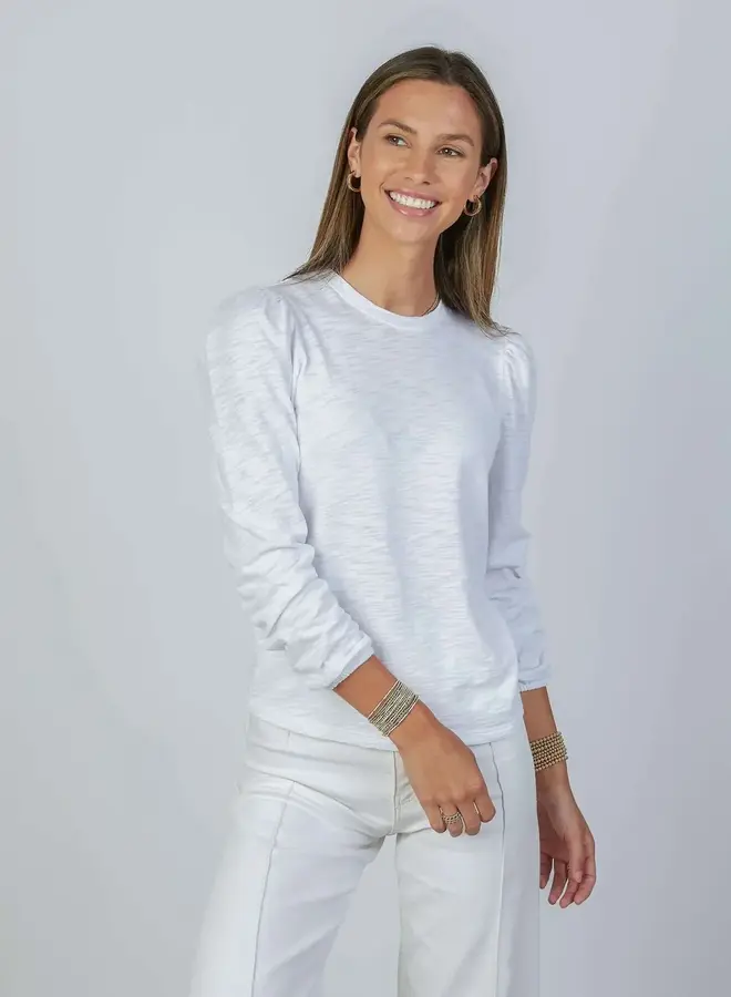 Erin Gray- Elle Ruched Long Sleeve Tee in White