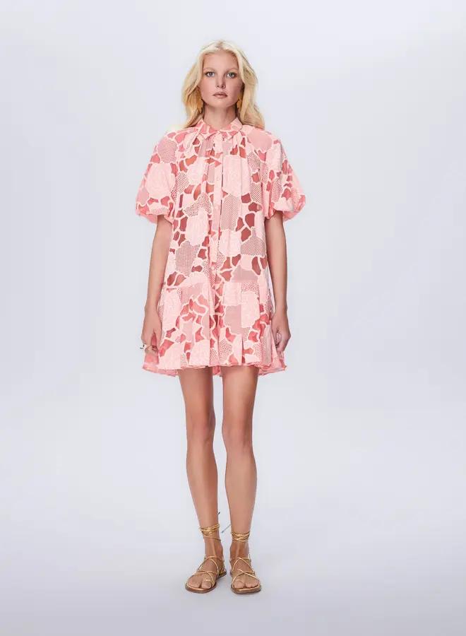 Theo- Ourania Puff Sleeve Shirtdress- Aurora Peach