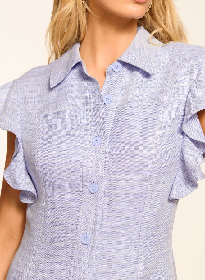 Ramy Brook- Nikki Textured Linen Short Sleeve Dress- Bazaar Blue Linen