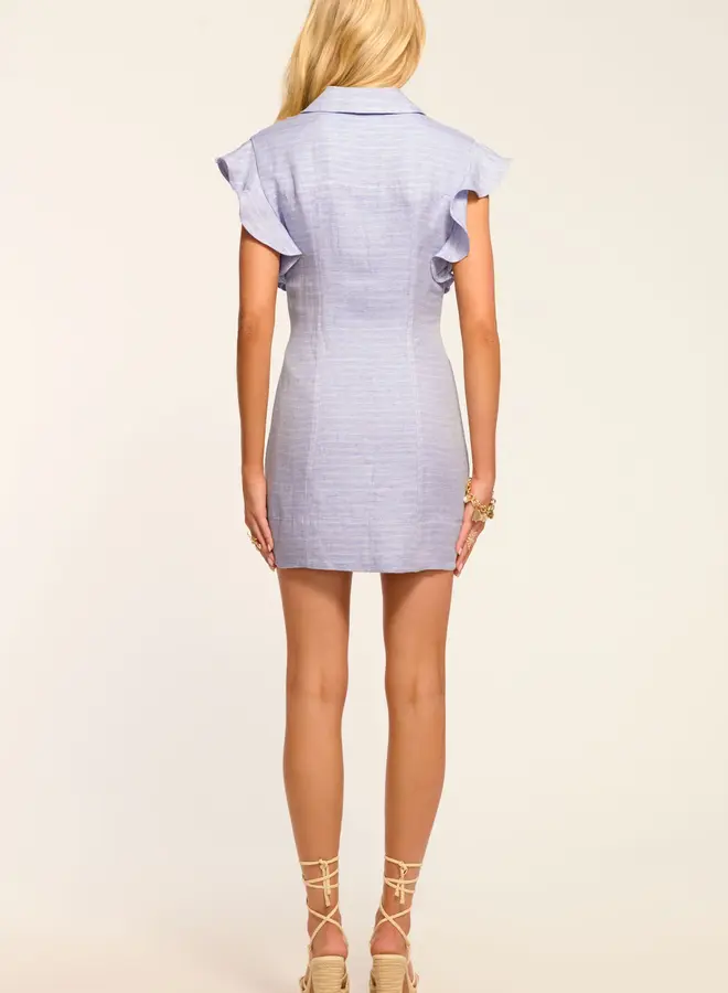 Ramy Brook- Nikki Textured Linen Short Sleeve Dress- Bazaar Blue Linen
