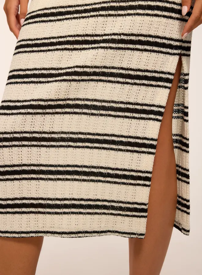 Ramy Brook- Chet Striped Knit Midi Dress- Black Stripe