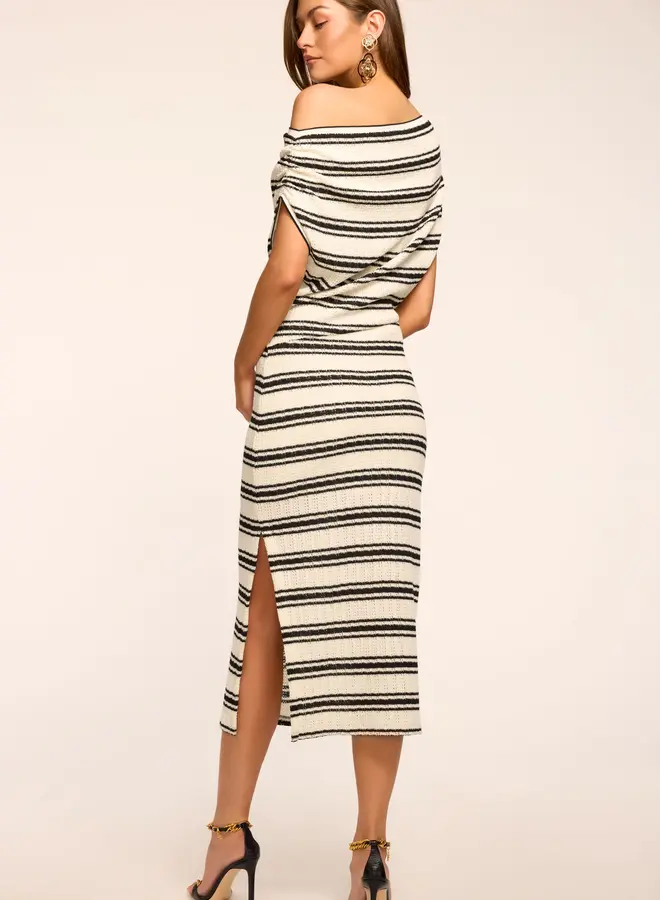 Ramy Brook- Chet Striped Knit Midi Dress- Black Stripe