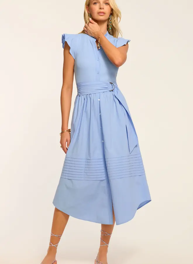 Ramy Brook- Odessa Cotton Knit Combo Midi Dress- Bazaar Blue