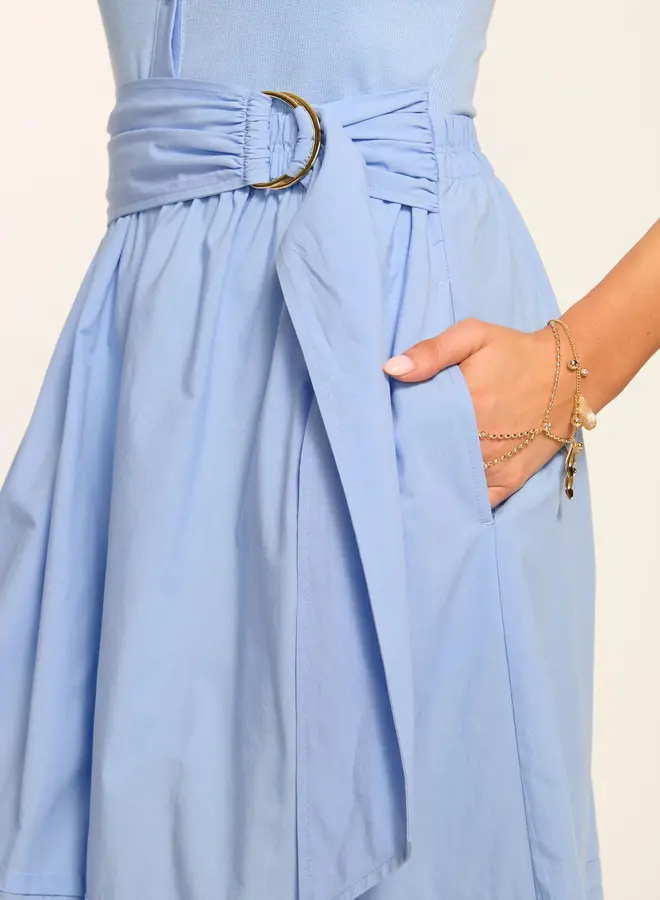Ramy Brook- Odessa Cotton Knit Combo Midi Dress- Bazaar Blue