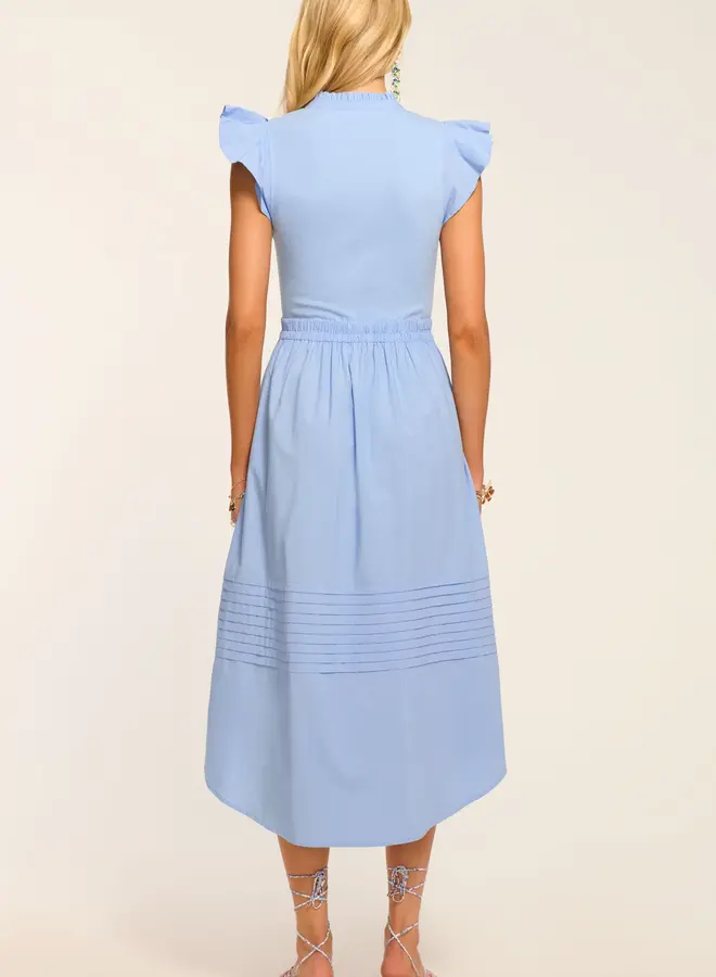 Ramy Brook- Odessa Cotton Knit Combo Midi Dress- Bazaar Blue