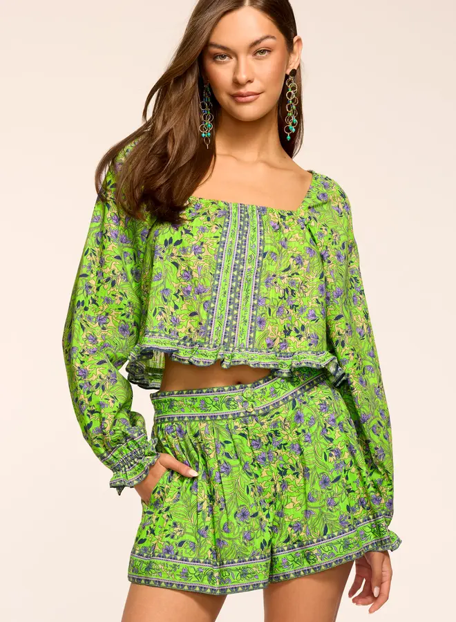 Ramy Brook- Quinn Printed Cotton Mini Short- Bright Lime Floral