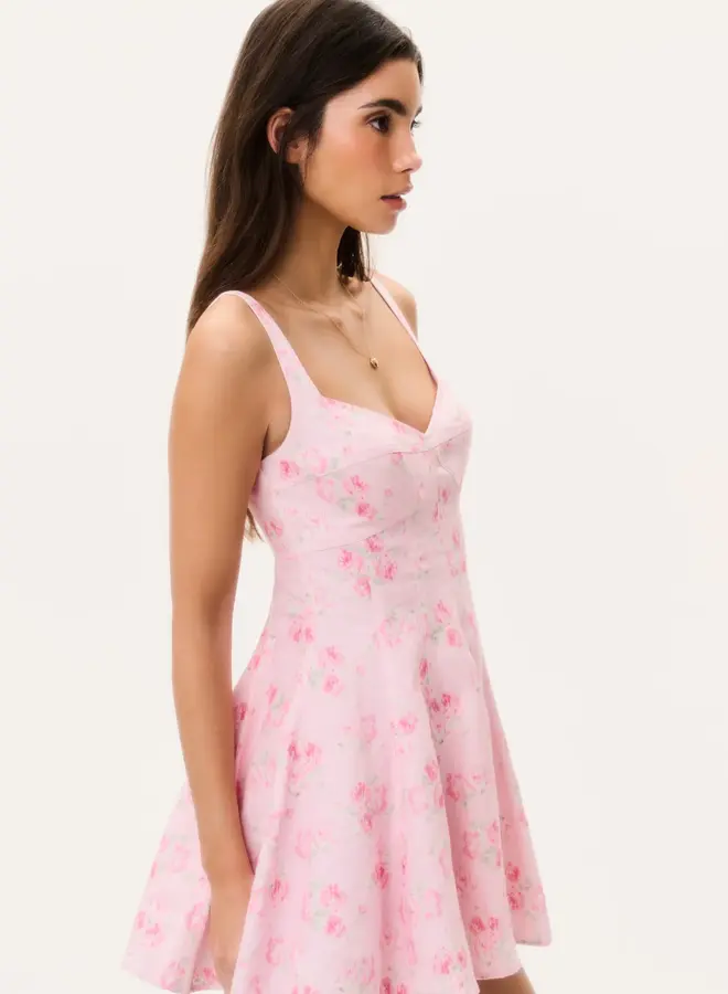 Love Shack Fancy- Nabi Linen Floral Mini Dress- Blue Marina