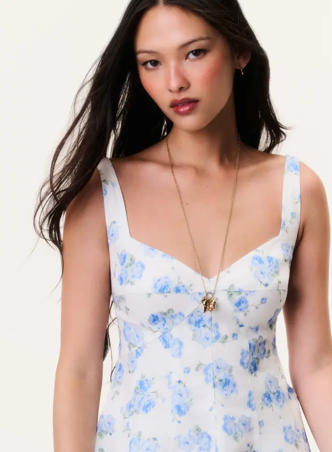 Love Shack Fancy- Nabi Linen Floral Mini Dress- Blue Marina