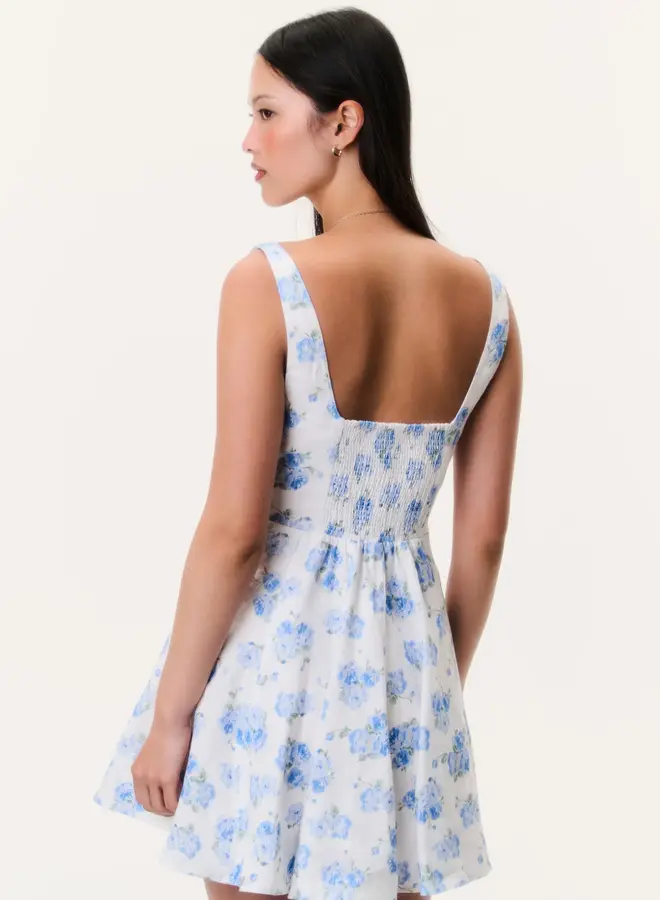 Love Shack Fancy- Nabi Linen Floral Mini Dress- Blue Marina